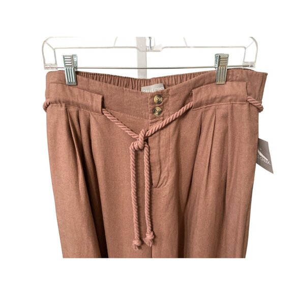 Falls Creek Women Wide Leg Pants Hi Rise Brown Linen Blend  Large - Picture 2 of 7